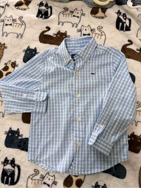 Vineyard Vines Light Blue and White Gingham Button-Down Shirt - Boys